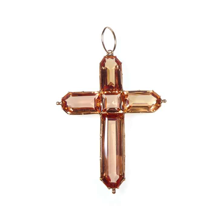 Orange topaz and gold cross pendant